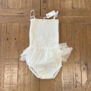 Tocoto vintage ivory smocked tulle romper nwt
